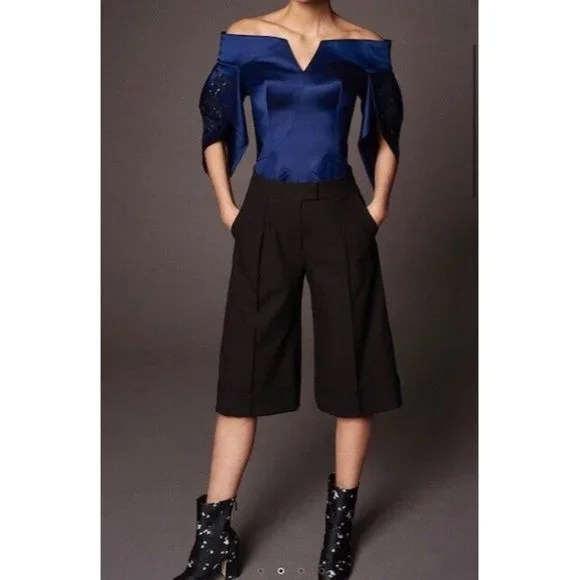 NWT $3K ZAC POSEN DOUBLE FACED DUCHESS SATIN BEADED OFF THE SHOULDER TOP SIZE 8 - Picture 1 of 7